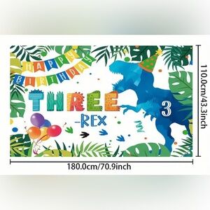 THREE-REX Vinyl Birthday Backdrop Sign